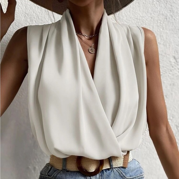 White draped wrap front blouse - Picture 1 of 6